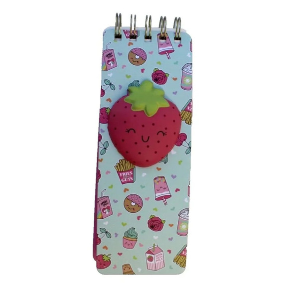 New Long Lined Ocs Designs Spiral Notebook W/ Squishy Srawberry Gift Birthday - Picture 1 of 2